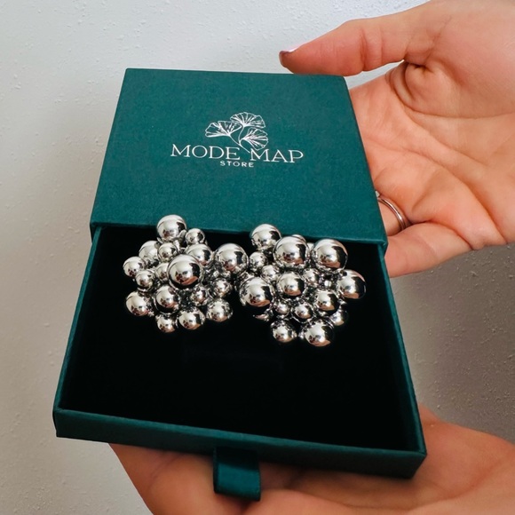 Sliver Color Balls Grape String Beads Hollow Ball Stud Earrings Chunky - Picture 6 of 6